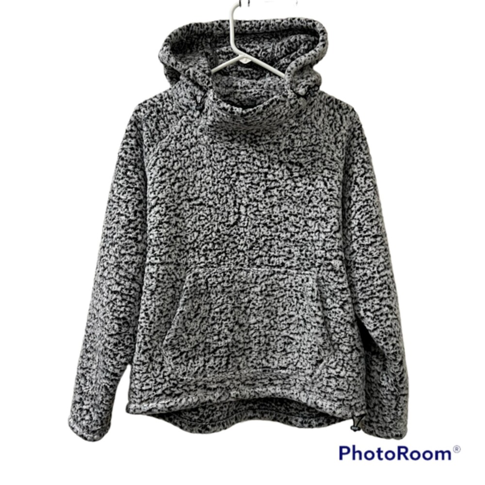 Pink Victoria's Secret Black & White Sherpa Fleece Hoodie Sweater Size Medium